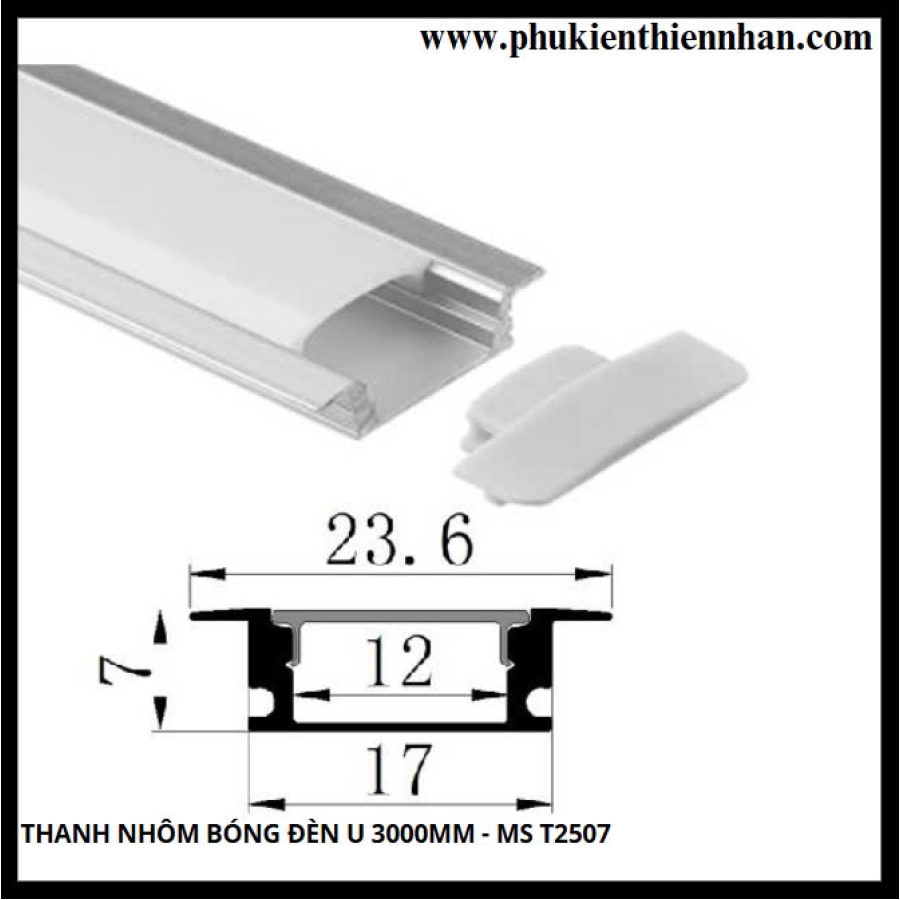 Thanh Nhôm Bóng Đèn U 3000mm - MS T2507