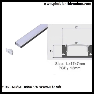 Thanh Nhôm U Bóng Đèn 3000mm Lắp Nổi