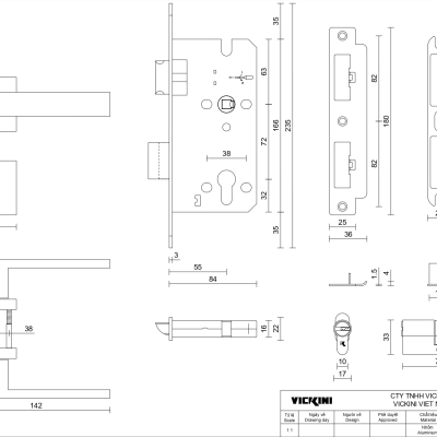 Khóa cửa phân thể VICKINI 34001.101 OBP đen mờ, chốt chìa