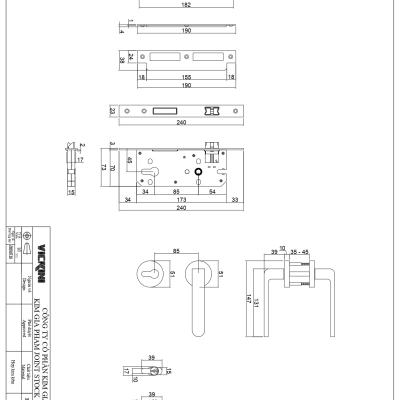 Khóa cửa phân thể Vickini 34121.101 MSN, hợp kim kẽm, niken mờ