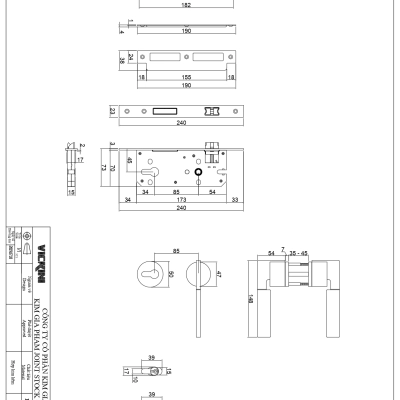 Khóa cửa phân thể Vickini 34135.101 MBG vàng xước, chốt chìa