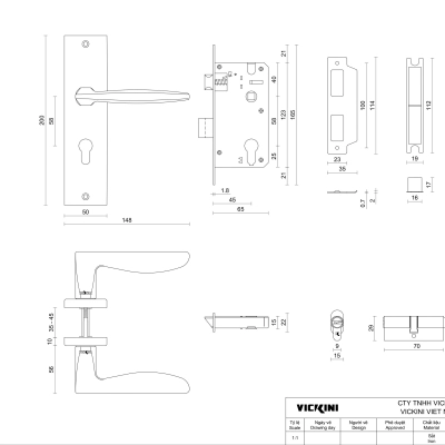 Khóa cửa tay nắm gạt Vickini 32015.001 OBP, đen mờ, chốt chìa