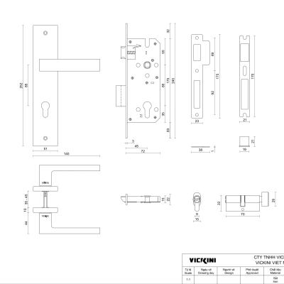 Khóa cửa tay nắm gạt Vickini 33012.001 OBP, đen mờ, chốt chìa