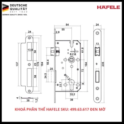Khóa Phân Thể Hafele SKU: 499.63.617 Đen Mờ