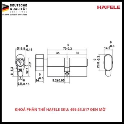 Khóa Phân Thể Hafele SKU: 499.63.617 Đen Mờ