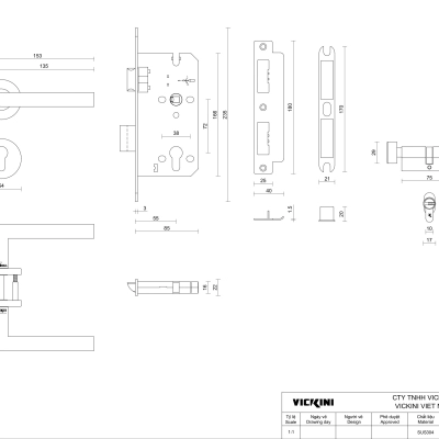 Khóa cửa phân thể Vickini 37103.101 SSS inox mờ chốt chìa