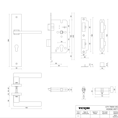 Khóa cửa tay nắm gạt VICKINI 35081.101 OBP đen mờ, chốt chìa