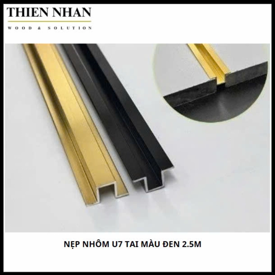 Nẹp Nhôm U7 Tai Màu Đen 2.5m