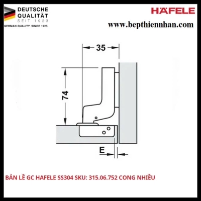 Bản lề gc Hafele ss304 315.06.752 - cong nhiều