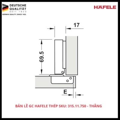 Bản Lề GC Hafele Thép SKU: 315.11.750 - Thẳng