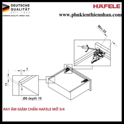 Ray Âm Giảm Chấn Hafele Mở 3/4 500mm 433.32.505