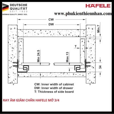 Ray Âm Giảm Chấn Hafele Mở 3/4 500mm 433.32.505