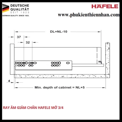 Ray Âm Giảm Chấn Hafele Mở 3/4 400mm 433.32.503