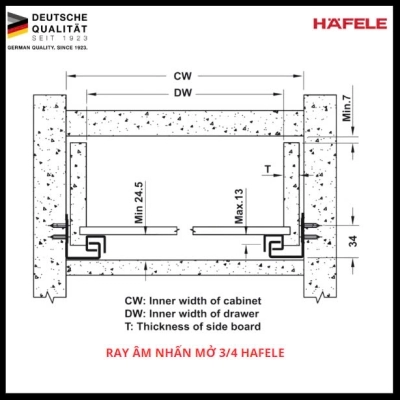 Ray Âm Nhấn Mở 3/4 Hafele 400mm SKU:433.32.513