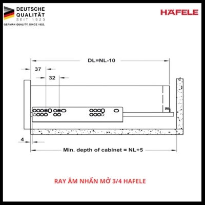 Ray Âm Nhấn Mở 3/4 Hafele 400mm SKU:433.32.513
