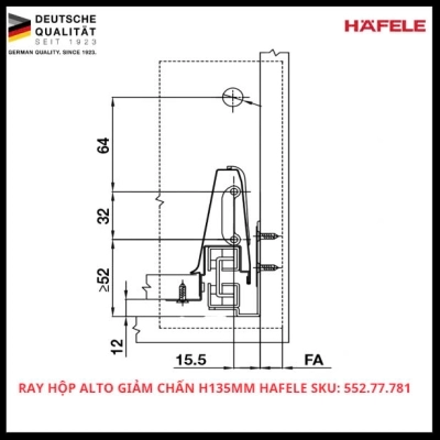 Ray Hộp Alto Giảm Chấn H135mm Hafele SKU: 552.77.781