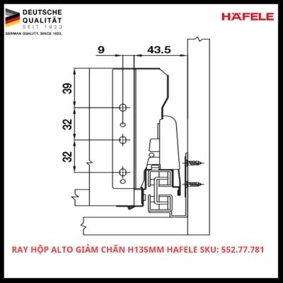 Ray Hộp Alto Giảm Chấn H135mm Hafele SKU: 552.77.781