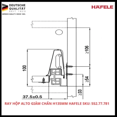 Ray Hộp Alto Giảm Chấn H135mm Hafele SKU: 552.77.781