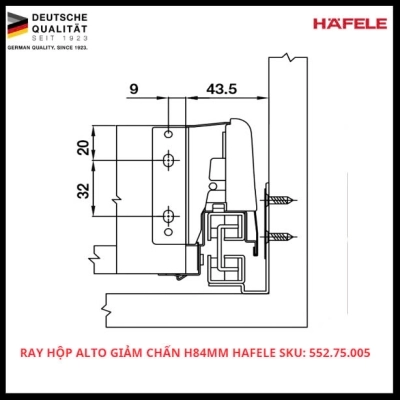 Ray Hộp Alto Giảm Chấn H84mm Hafele SKU: 552.75.005