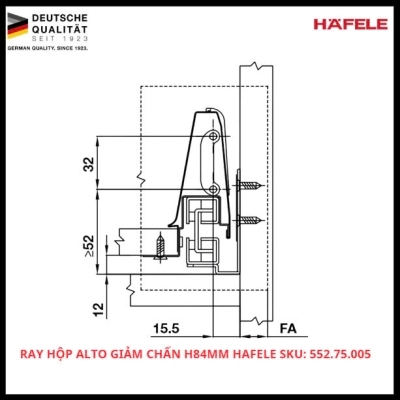 Ray Hộp Alto Giảm Chấn H84mm Hafele SKU: 552.75.005