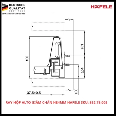 Ray Hộp Alto Giảm Chấn H84mm Hafele SKU: 552.75.005