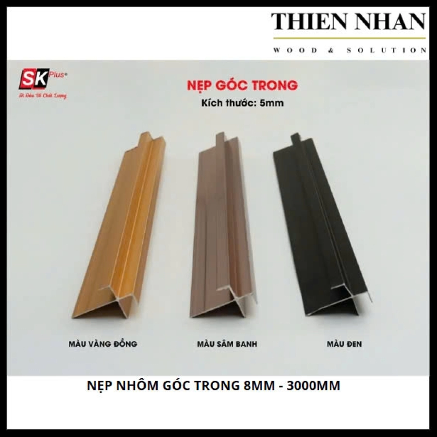 Nẹp Nhôm Góc Trong 8mm - Sâm Banh 3000mm