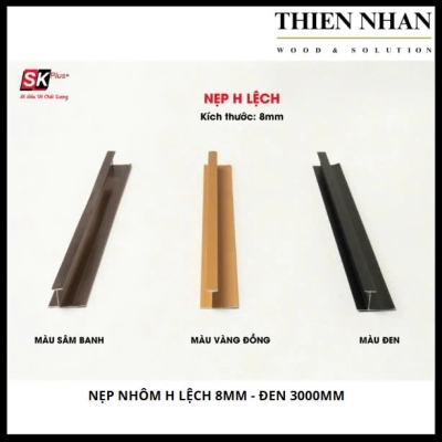 Nẹp Nhôm H Lệch 8mm - Đen 3000mm