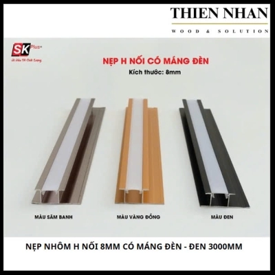 Nẹp Nhôm H Nối 8mm Có Máng Đèn - Đen 3000mm
