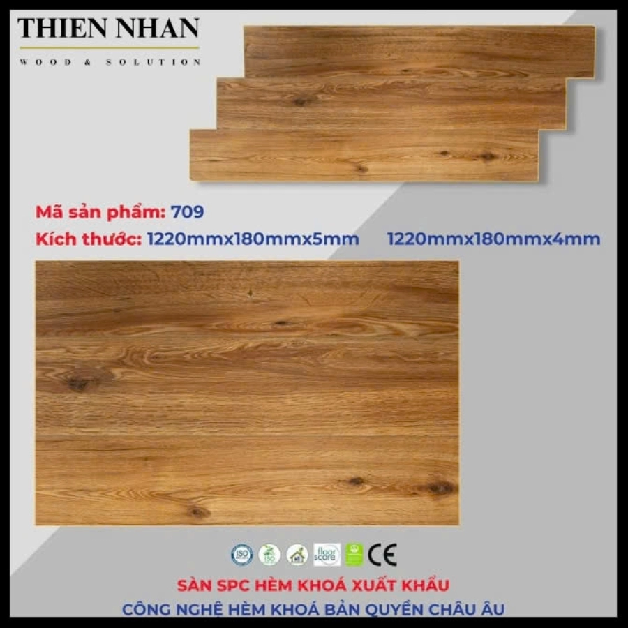 05mm Sàn Nhựa TA709 KT: 180*1220mm + Đế Cao Su 01mm 2.196m2/Thùng