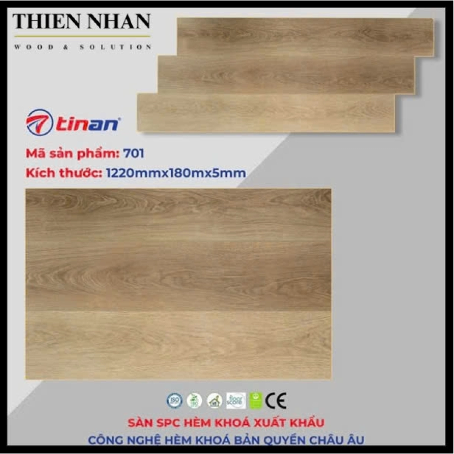 05mm Sàn Nhựa TA701 KT: 180*1220mm + Đế Cao Su 01mm 2.196m2/Thùng